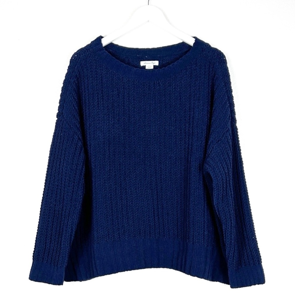 American Eagle Navy Blue Oversized Sliuchy Open Knit Sweater Blue Size S Small